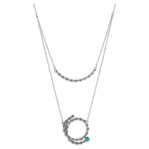 JUSTIN NECKLACE, 2 LAYER W/TWISTED WIRE & FAUX TURQ, 18" + 2.5" EXT.