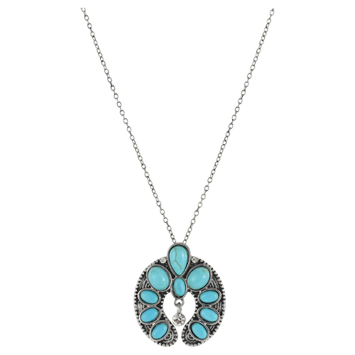 JUSTIN NECKLACE, NAJA W/FAUX TURQ AND CLEAR CRYSTALS, 16" + 2.5" EXT.