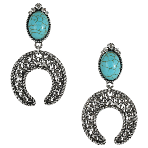 JUSTIN EARRINGS, HAMMERED NAJA CHARM W/FAUX TURQUOISE