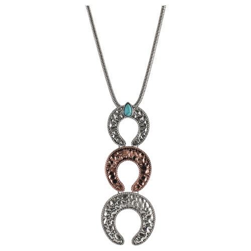 JUSTIN NECKLACE, MIXED METAL TRIPLE NAJA CHARM W/FAUX TURQ, 20"