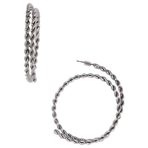 JUSTIN EARRINGS, ROPE MOTIF HOOPS, SILVER TONE