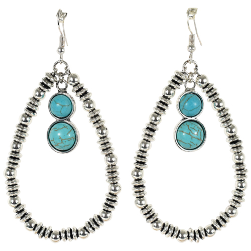 [22170EJ1] JUSTIN EARRINGS BEADED TEARDROP W/TURQ COLORED STONES