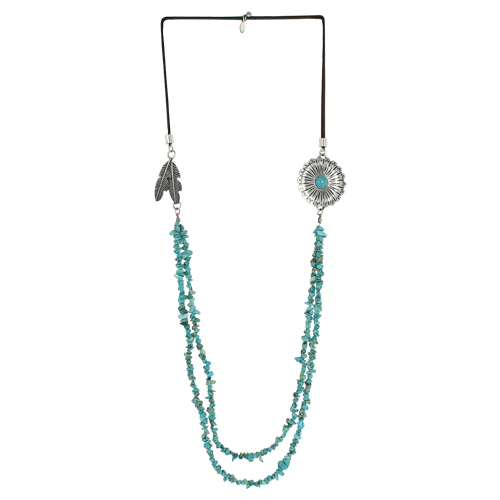 JUSTIN NECKLACE TURQ COLORED NUGGETS W/CHARMS 32"