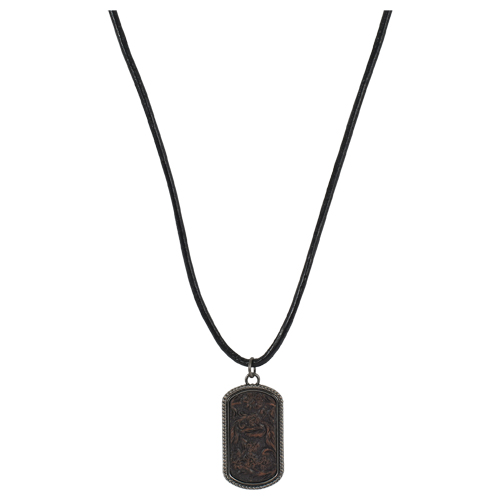 JUSTIN MENS NECKLACE DOG TAG STYLE PENDANT W/TOOLED LEATHER 22"