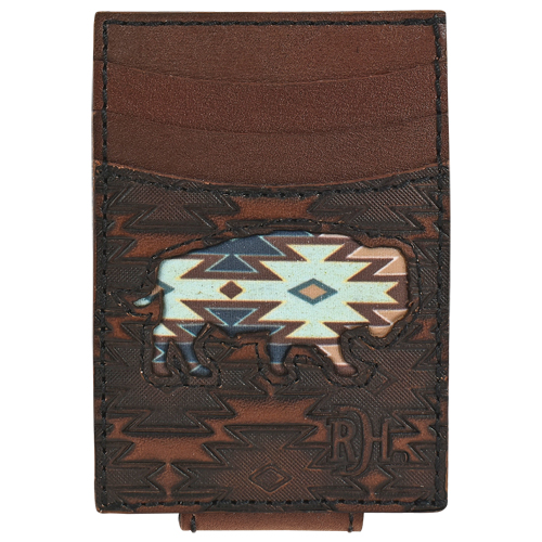 RED DIRT HAT CO MENS CARD CASE W/MAGNETIC CLIP SOUTHWEST BUFFALO INLAY