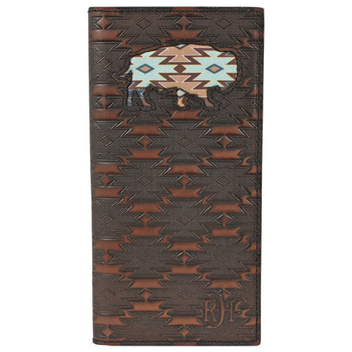 [22228876W6] RED DIRT HAT CO MENS RODEO WALLET SOUTHWEST PRINT BUFFALO INLAY