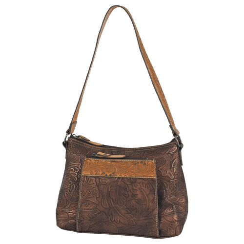TONY LAMA BRONZED FLORAL BROWN SHOULDER BAG 