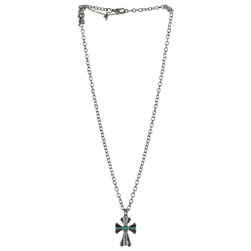 [23019NJ1] JUSTIN NECKLACE CROSS W/TURQUOISE ENAMEL ACCENT 16" + 2.5" EXT