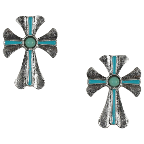 JUSTIN EARRINGS CROSS W/TURQUOISE COLORED STONE