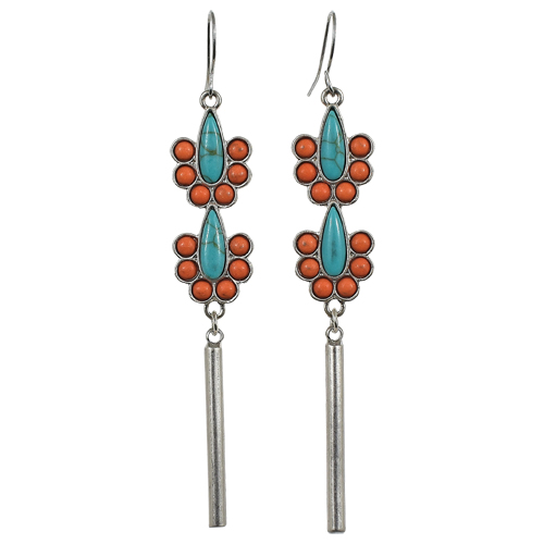 [23027EJ1] JUSTIN EARRINGS TURQUOISE & CORAL COLORED STONES