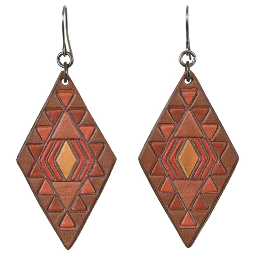JUSTIN LADIES LEATHER EARRINGS DIAMOND SHAPE W/DESERT TONES