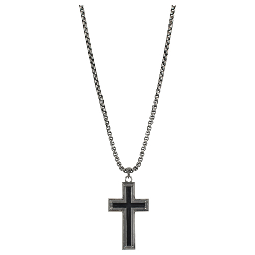 JUSTIN MENS NECKLACE REVERSIBLE CROSS ON 24" BOX CHAIN