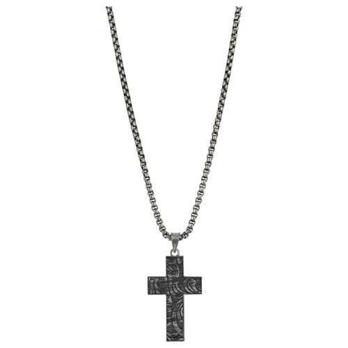 JUSTIN MENS NECKLACE REVERSIBLE CROSS ON 24" BOX CHAIN
