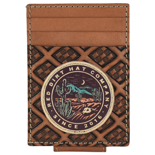 RED DIRT HAT CO CARD CASE W/MAGNET CLIP DESERT SCENE LOGO PATCH