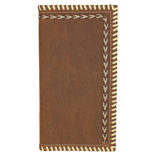 JUSTIN MENS RODEO WALLET GENUINE LEATHER W/ WHIP STITCH AND HORSEHAIR BRAID