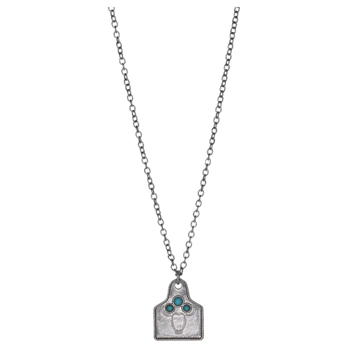 JUSTIN NECKLACE COW TAG W/ STEER HEAD 16" + 2.5"EXT