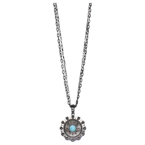[23161NJ1] JUSTIN NECKLACE 2 STRAND CHAIN W/ ROUND CONCHO 