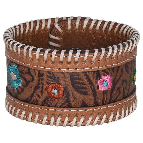 [23168BJ1] JUSTIN LEATHER CUFF TOOLED LEATHER W/EMBROIDERY