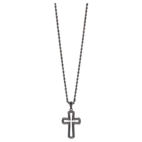 JUSTIN MEN'S NECKLACE STAINLESS STEEL SM CUTOUT CROSS W/24" ROPE CHAIN