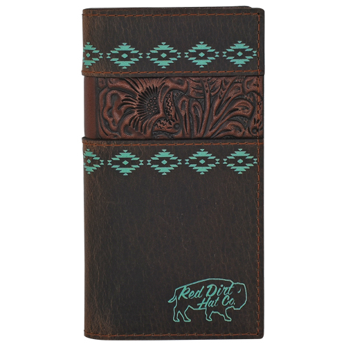 RED DIRT JUNIOR RODEO WALLET TOOLED ACCENT W/TURQUOISE DESIGN