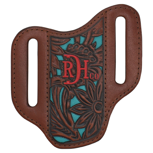 RED DIRT HAT CO PANCAKE KNIFE SHEATH TOOLED W/ TURQUOISE INLAY