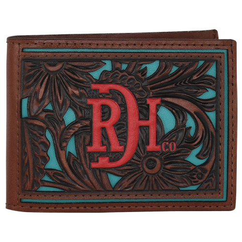 RED DIRT HAT CO BIFOLD WALLET TOOLED W/ TURQUOISE INLAY