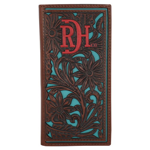 RED DIRT HAT CO RODEO WALLET TOOLED W/ TURQUOISE INLAY