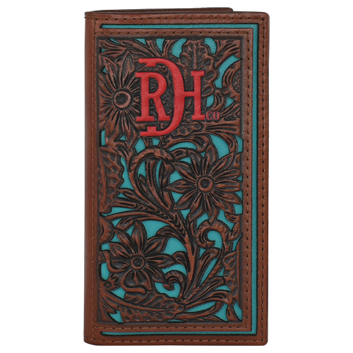 RED DIRT HAT CO JUNIOR RODEO WALLET TOOLED W/ TURQUOISE INLAY