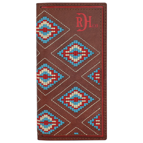 RED DIRT HAT CO RODEO WALLET TOOLED  W/AZTEC NEEDLEPOINT