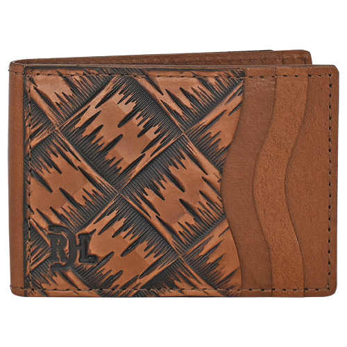 RED DIRT BIFOLD CARD CASE XL BASKETWEAVE TOOLING W/LACED LEATHER EDGE