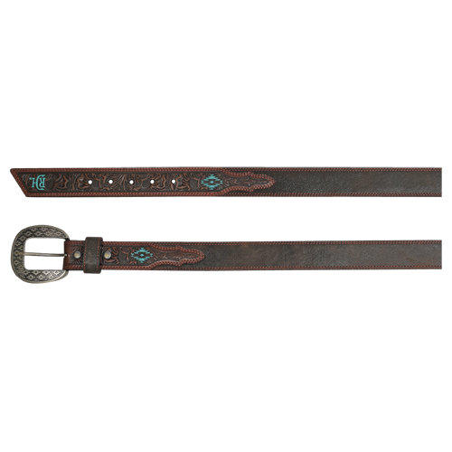 [23133BE3-32] RED DIRT HAT COMPANY MENS BELT TOOLED BILLETS W/TURQ ACCENT (32)