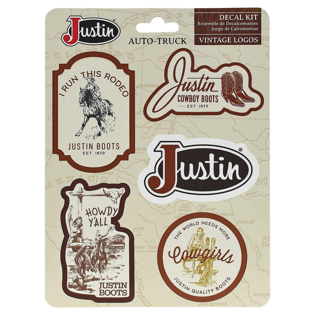 JUSTIN AUTO VINTAGE VINYL DECALS-I RUN THIS RODEO