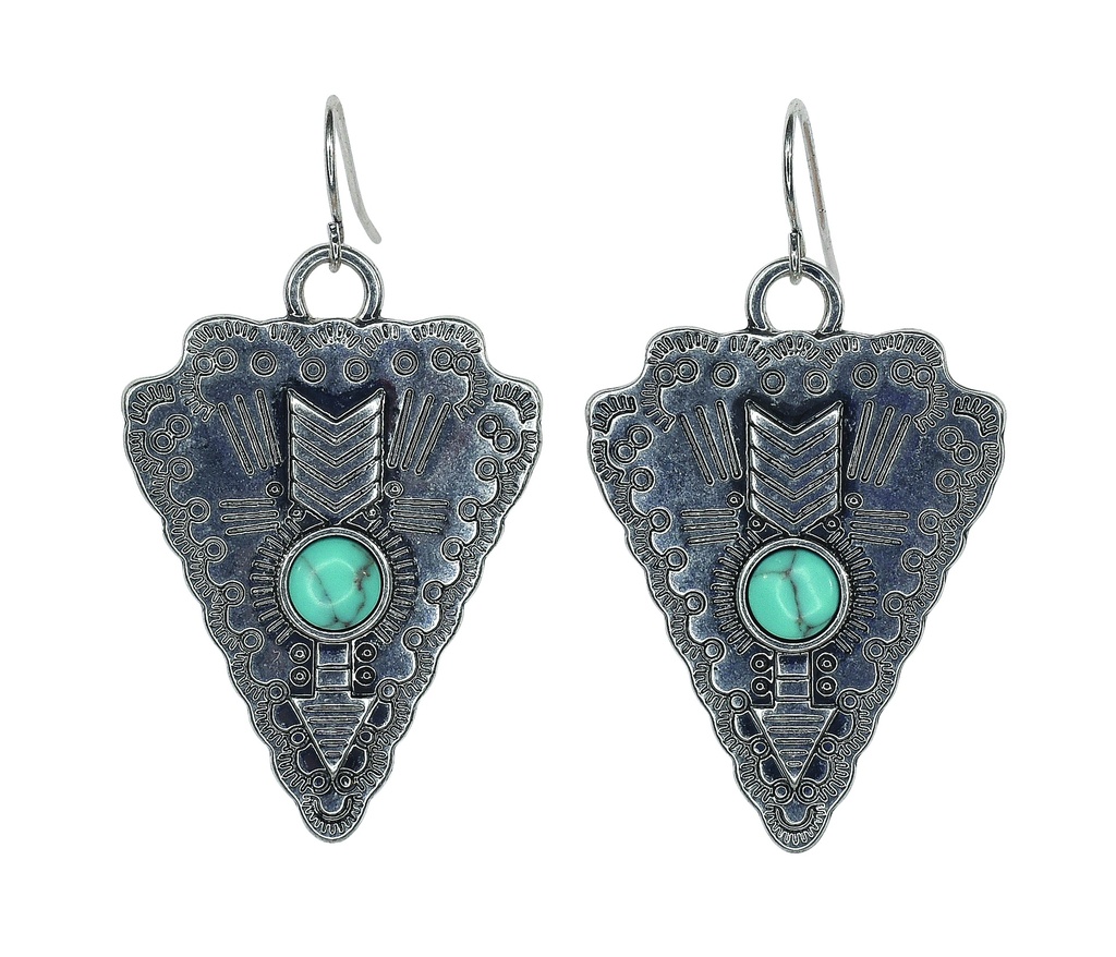 JUSTIN EARRINGS EAR HOOK ARROWHEAD AND ARROW W/FAUX TURQUOISE