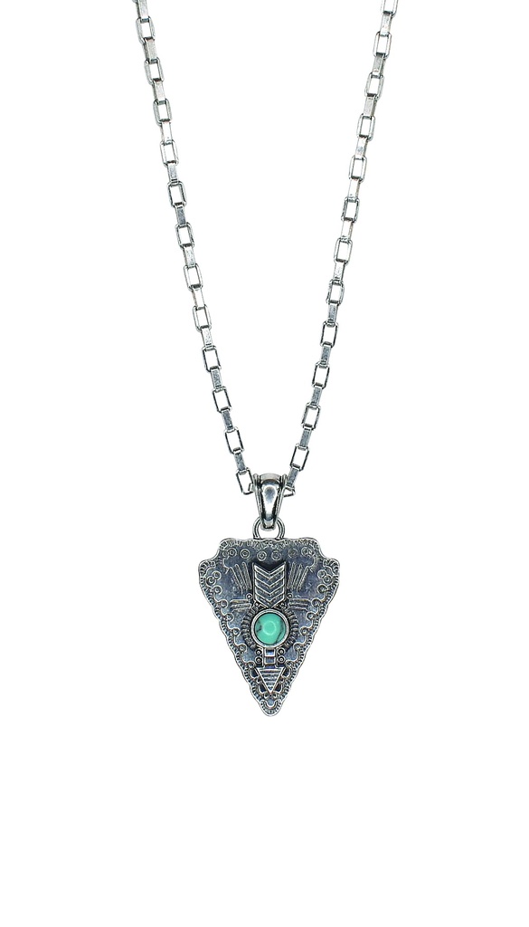 JUSTIN NECKLACE ARROWHEAD AND ARROW WITH FAUX TURQUOISE ON ROLO CHAIN