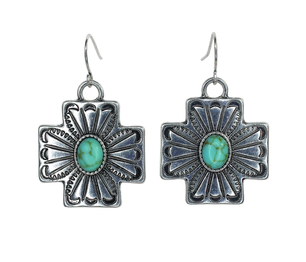 JUSTIN EARRING CROSS CONCHO DANGLE W/COLORED STONE