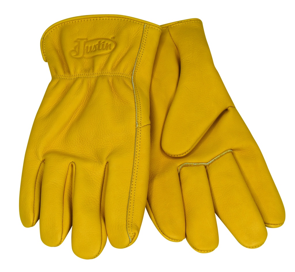[23230920G-M] JUSTIN ALL  LEATHER GLOVES W/ ELASTIC WRIST AND LOGO (M)