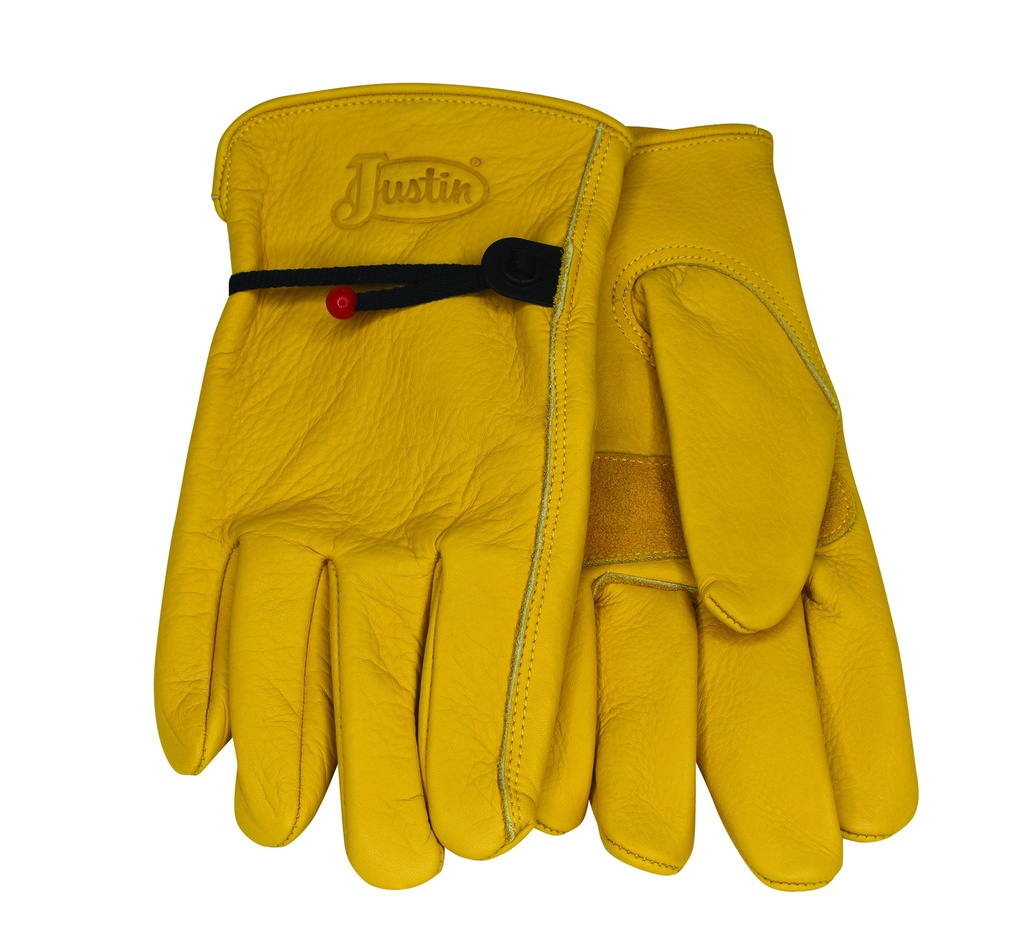 [23231921G-M] JUSTIN LEATHER GLOVES W/WRIST PULL TIE (M)