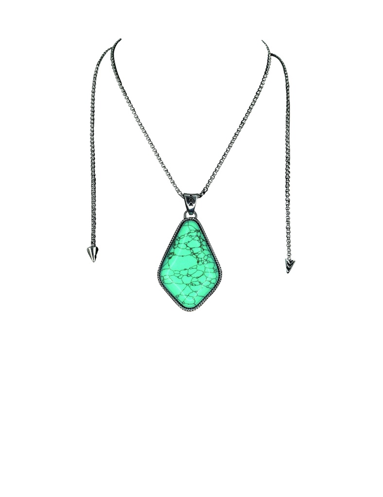JUSTIN NECKLACE SLIDER CHAIN W/FAUX TURQUOISE TEARDROP PENDANT
