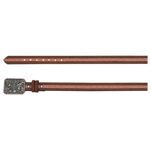 [24092BE5-S] CATCHFLY GIRLS BELT TAN W/PINK CHEETAH INLAY (S)