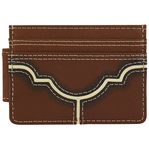 [24010662M1] JUSTIN MENS CARD CASE W/MAGNET CLIP GENUINE OILED LEATHER W/ EMBOSSED FRONT
