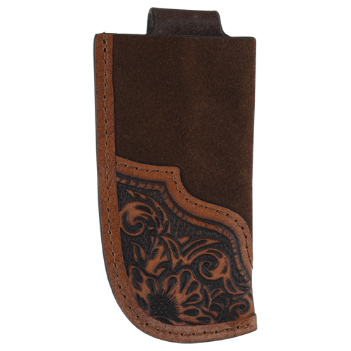 TONY LAMA GENUINE LEATHER KNIFE SHEATH WITH FLORAL TOOLING AND ROUGHOUT