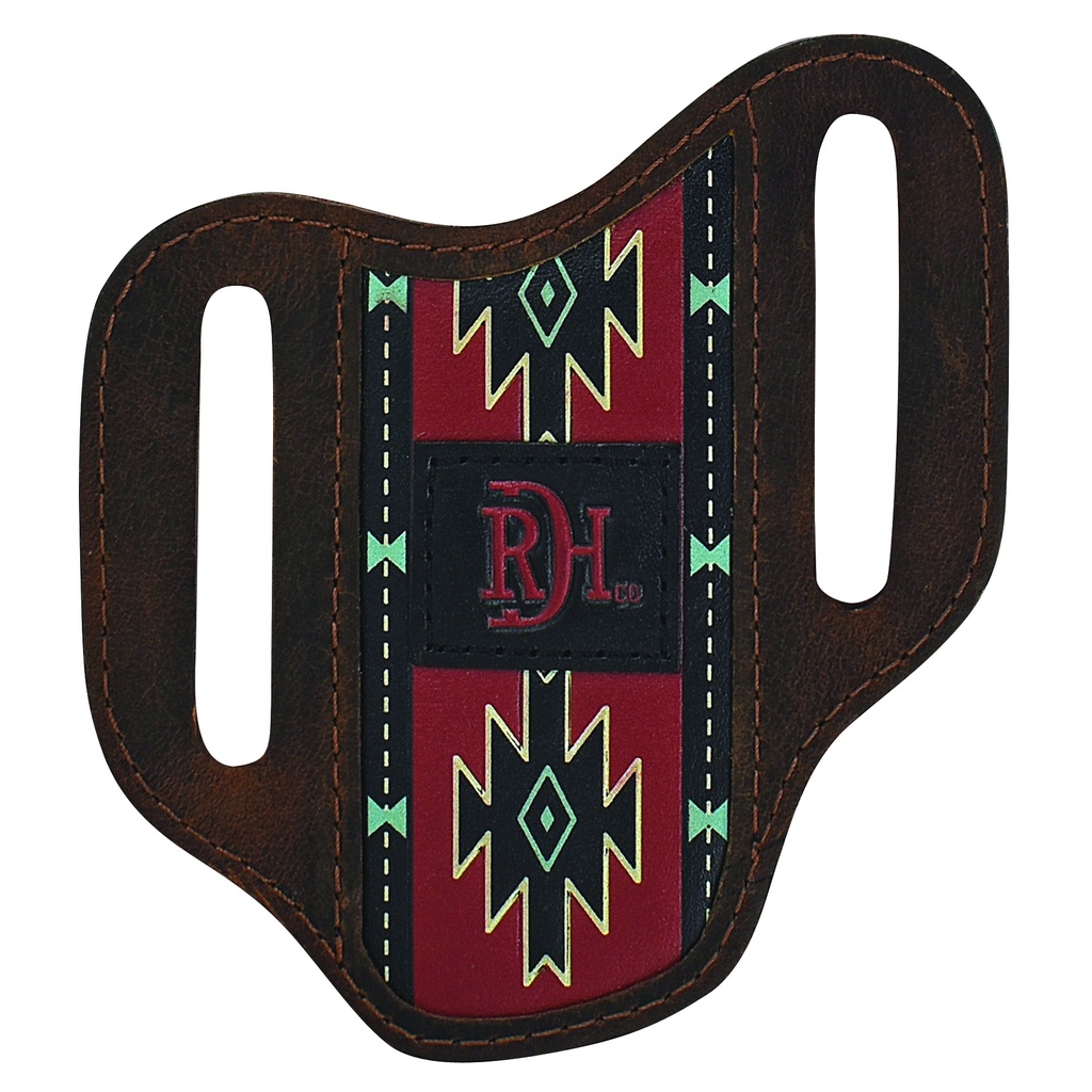 RED DIRT HAT CO PANCAKE KNIFE SHEATH OILED ANTIQUE BRN W/ RED SOUTHWESTERN DESIGNS