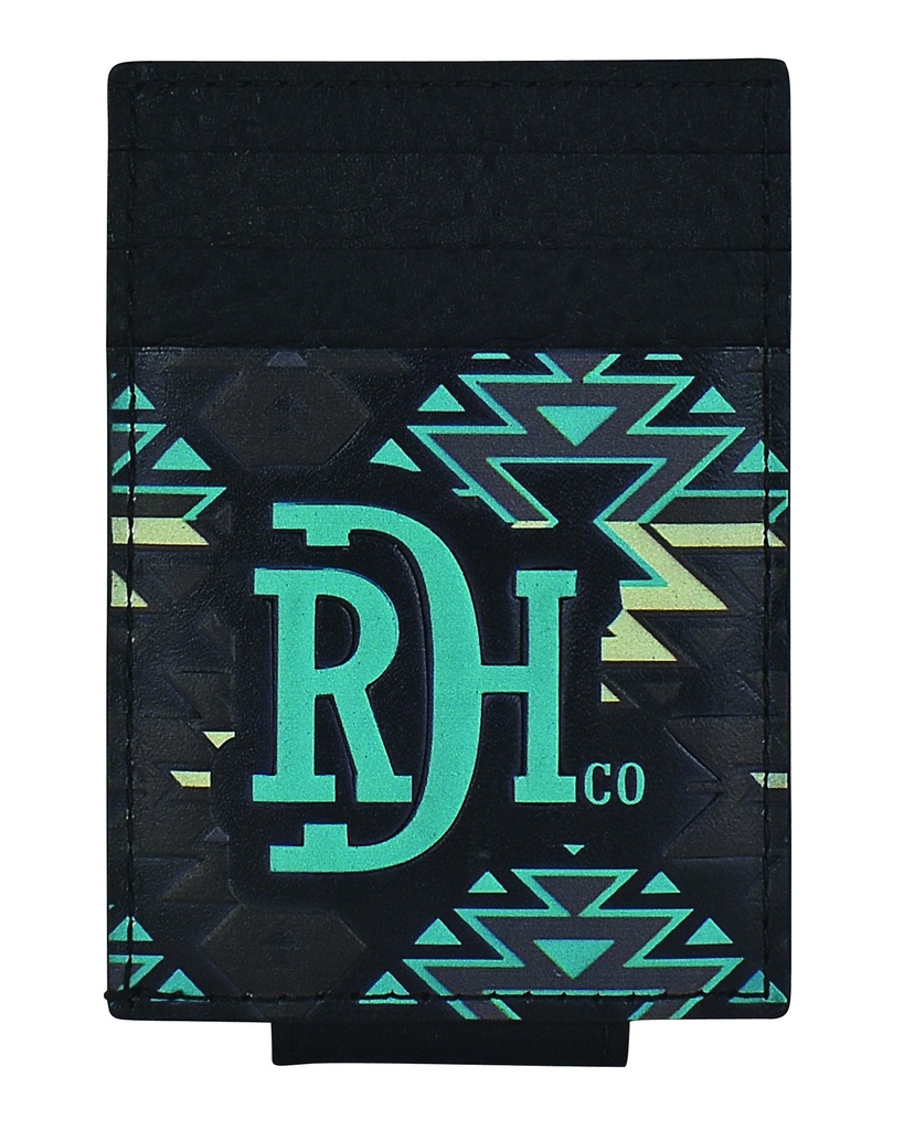 RED DIRT HAT CO CARD CASE W/MAGNET CLIP BLK W/TURQUOISE DESIGN