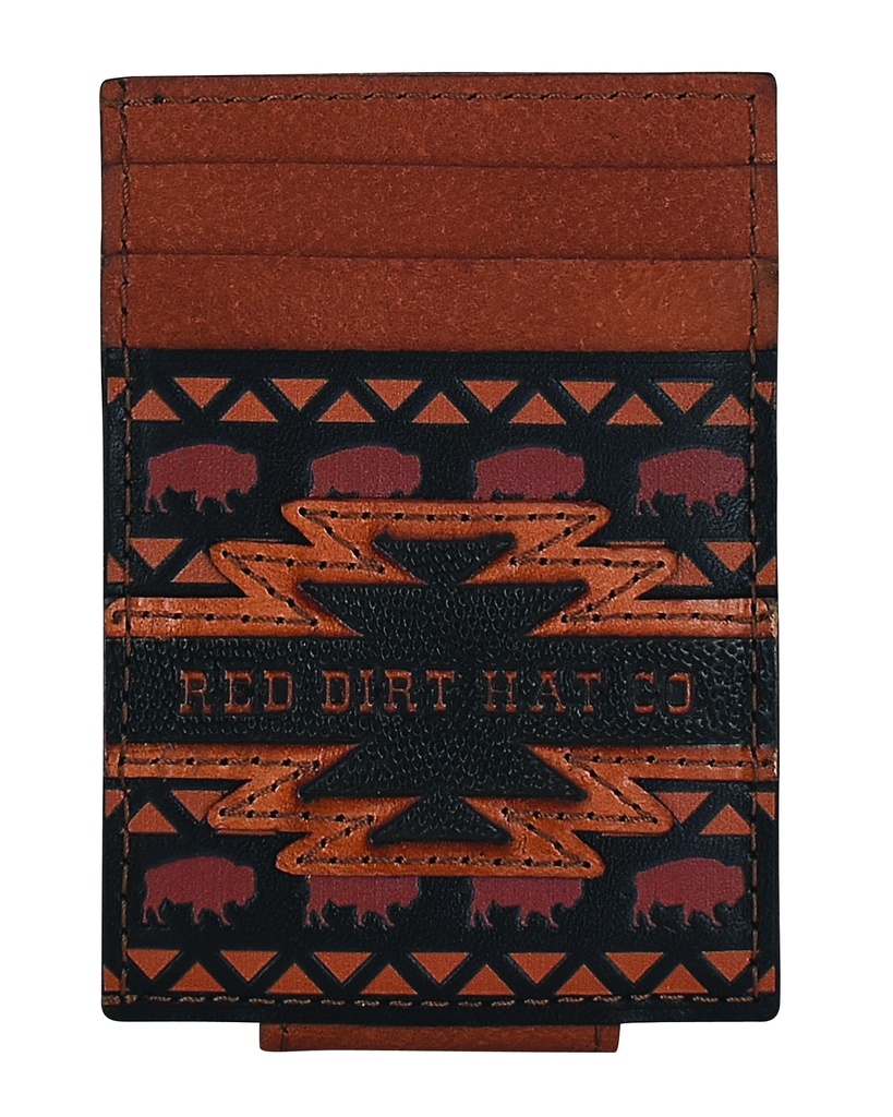 RED DIRT HAT CO CARD CASE W/MAGNET CLIP BLK W/AZTEC DESIGN AND BISON