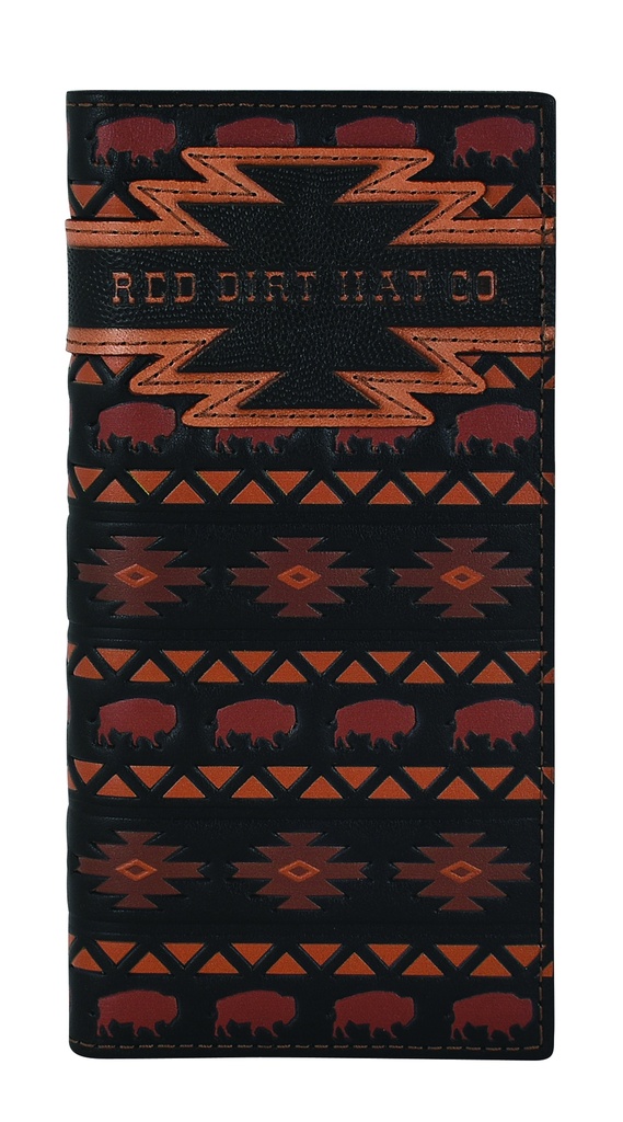 RED DIRT HAT CO RODEO WALLET BLK W/AZTEC DESIGN AND BISON