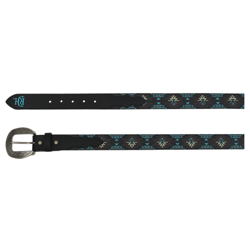 RED DIRT HAT CO MENS BELT BLUE AND GRAY SOUTHWEST PRINT PATTERN