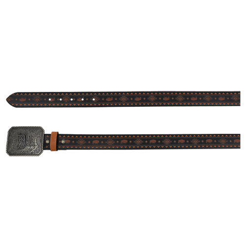 RED DIRT HAT CO MENS BELT BLACK W/RUST BISON AND BROWN PRINTED DESIGN