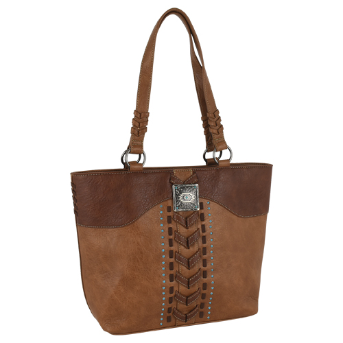 [24021309] JUSTIN TOTE TAN W/ CHEVRON STITCH AND CONCHO