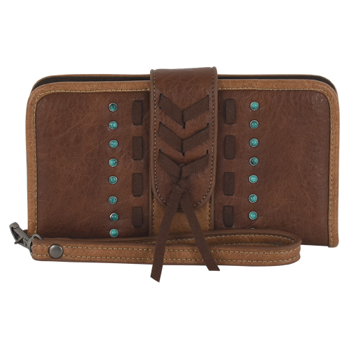 [24021775W] JUSTIN SLIM WALLET TAN W/ CHEVRON STITCH AND CONCHO