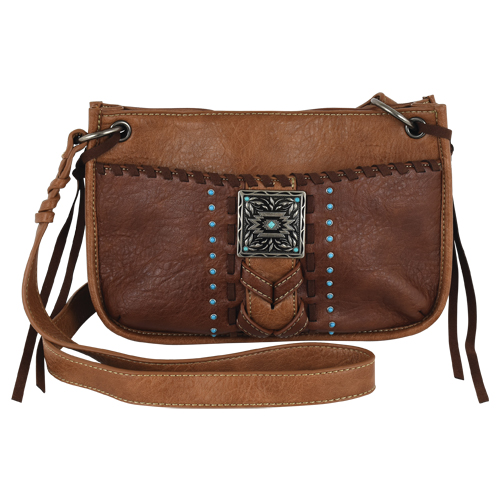 JUSTIN SHOULDER BAG TAN W/ CHEVRON STITCH AND CONCHO
